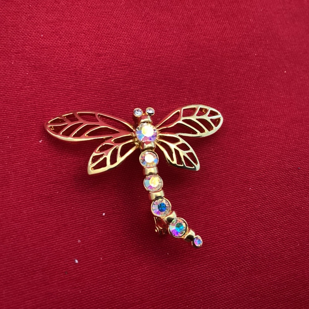 Butler gold tone rhinestones dragonfly brooch